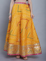 JABAMA Embroidered Women Flared Yellow Skirt