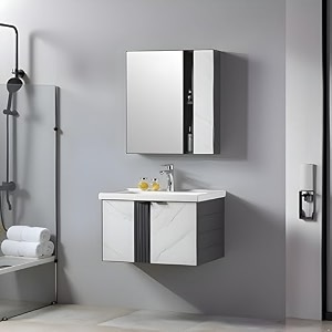 jabon bathroom vanity cabinet set with mirror amp ceramic basin  modern grey pvc bathroom vanity with storage amp side metal shelf  wall mounted bathroom cabinet  80cm