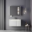 Jabon Bathroom Vanity Cabinet Set with Mirror & Ceramic Basin | Modern White PVC Bathroom Vanity with Storage & Side Metal Shelf | Wall Mounted Bathroom Cabinet | 80cm
