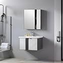 Jabon Bathroom Vanity Cabinet Set with Mirror & Ceramic Basin | Modern Grey PVC Bathroom Vanity with Storage & Side Metal Shelf | Wall Mounted Bathroom Cabinet | 80cm