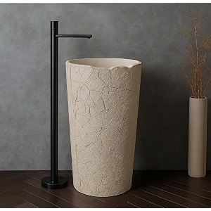 round pedestal wash basin acrylic resin and quartz free standing round basin for bathroomhotelhomerestaurant 86 x 40 cm beige jpds1035