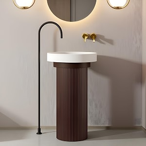 round pedestal wash basin acrylic resin and quartz free standing round basin for bathroomhotelhomerestaurant 86 x 45 cm white amp coffee base jpds1048