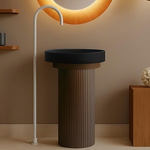 round pedestal wash basin acrylic resin and quartz free standing round basin for bathroomhotelhomerestaurant 86 x 42 cm black amp coffee base jpds1049