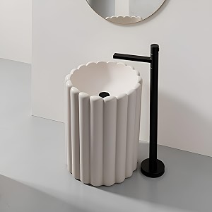 round pedestal wash basin acrylic resin and quartz free standing round basin for bathroomhotelhomerestaurant 86 x 40 cm black and grey jpds1039