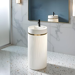 round pedestal wash basin acrylic resin and quartz free standing round basin for bathroomhotelhomerestaurant 86 x 42 cm white jpds1022