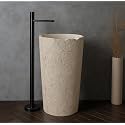 Round Pedestal Wash Basin, Acrylic Resin and Quartz, Free Standing, Round Basin for Bathroom/Hotel/Home/Restaurant 86 x 40 cm, Beige (JPDS1035)