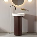 Round Pedestal Wash Basin, Acrylic Resin and Quartz, Free Standing, Round Basin for Bathroom/Hotel/Home/Restaurant 86 x 45 cm, White & Coffee Base (JPDS1048)