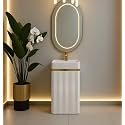 Round Pedestal Wash Basin, Acrylic Resin and Quartz, Free Standing, Round Basin for Bathroom/Hotel/Home/Restaurant 86 x 45 cm, White (JPDS1037)