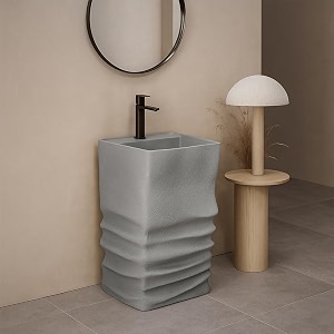 square pedestal wash basin acrylic resin and quartz free standing square basin for bathroomhotelhomerestaurant 86 x 42 cm grey jpds1034