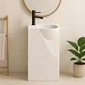 Square Pedestal Wash Basin, Acrylic Resin and Quartz, Free Standing, Square Basin for Bathroom/Hotel/Home/Restaurant 86 x 40 cm, Beige (JPDS1029)