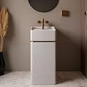 Round Pedestal Wash Basin, Acrylic Resin and Quartz, Free Standing, Round Basin for Bathroom/Hotel/Home/Restaurant 86 x 40 cm, Beige (JPDS1014)