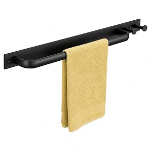 stainless steel towel holder for bathroom wall mounted  304 grade rust proof towel rack with 2 hooks  matte black bathroom accessories
