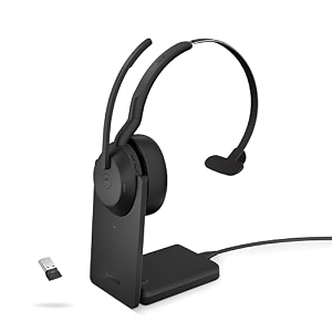 jabra evolve2 55 stereo wireless headset with charging stand aircomfort technology noise-cancelling mics amp active noise cancellation - ms teams certified works with other platforms - black