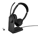 Jabra Evolve2 55 Stereo Wireless Headset - Charging Stand, AirComfort Technology, Noise-Cancelling Mics &amp; Active Noise Cancellation - Works with UC Platforms Such as Zoom &amp; Google Meet - Black