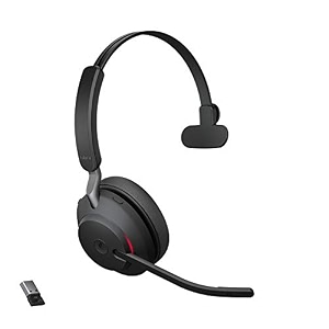 jabra evolve2 65 wireless headset  noise cancelling microsoft teams certified mono headphones with long-lasting battery  usb-a bluetooth adapter  black