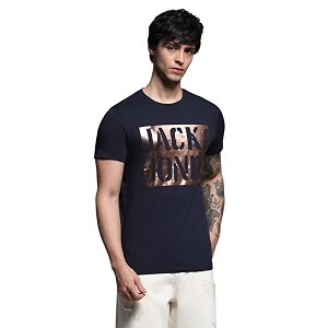 Jack Jones Mens Typography Printed Round