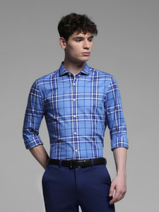 JACK JONES Men Checkered Casual Blue