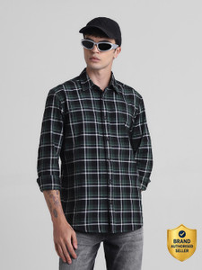 jack  jones men checkered casual green white black shirt