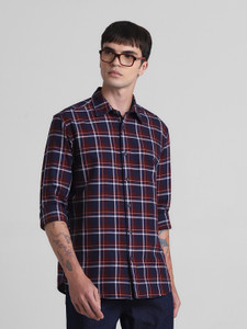 jack  jones men regular fit checkered spread collar casual shirt