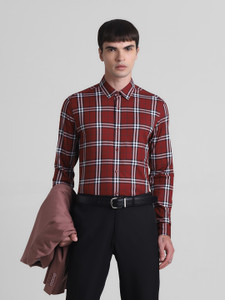 JACK JONES Men Checkered Formal Red