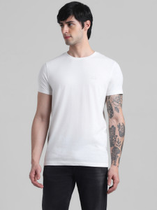 JACK JONES Solid Men Round Neck