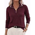 JACK SMITH Quarter Zip Pullover Sweaters for Womens, Rib Polo Sweater Tops