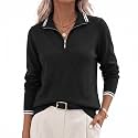JACK SMITH Quarter Zip Pullover Sweaters for Womens, Rib Polo Sweater Tops