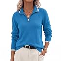 JACK SMITH Quarter Zip Pullover Sweaters for Womens, Rib Polo Sweater Tops