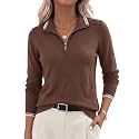 JACK SMITH Quarter Zip Pullover Sweaters for Womens, Rib Polo Sweater Tops