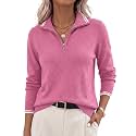 JACK SMITH Quarter Zip Pullover Sweaters for Womens, Rib Polo Sweater Tops