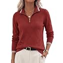 JACK SMITH Quarter Zip Pullover Sweaters for Womens, Rib Polo Sweater Tops