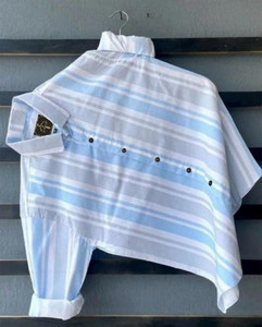 JACKBELLA Men Striped Casual White Light Blue