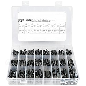 jacobsparts 24 value radial electrolytic capacitor assortment kit 01uf-1000uf 10v-50v - pack of 500