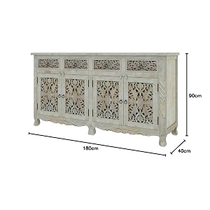 jae furniture wooden carved sideboard for living room  cabinets and sideboards  sideboard storage cabinet  antique furniture  4 drawer and 4 door  mango wood white