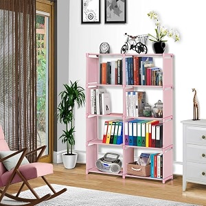 book self  8 layer portable book shelf kids books racks for home plastic bookshelf for home book shelves book stand book organizer book rack for study roomlibrary plain pink 8 cases