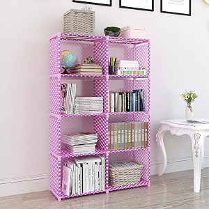 book self  8 layer portable book shelf kids racks for home plastic shelf stand organizer rack for study roomlibrary pink dot 8 cases