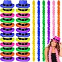 JaGely 48 Pcs Neon Party Hats &amp; Feather Boas for 80s Glow Party