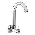 Jagger JBA204 Brass Pan Sink Cock Tap for Kitchen Basin Chrome Finished Wall Mounted Sink Cock Taps with Foam Flow 15mm (Silver) with Teflon Tape and Wall Flange (Turbo)