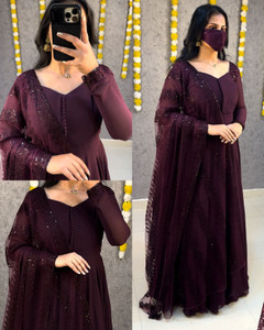 jahanstylista Georgette Stitched Anarkali Gown Maroon