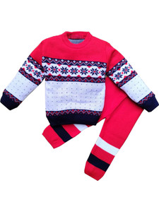 jai printed round neck casual boys  girls red sweater
