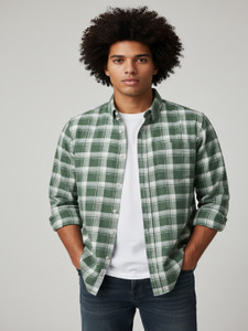 Jai Textiles Men Checkered Casual Green Shirt