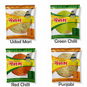 jainam papad handmade 4 flavors  black pepper green chilli red chilli punjabi special 250gm x 4 zipper pack papad 1 kg masala papad pack of 4 1 kg