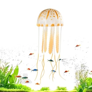 jainsons pet products artificial glowing jellyfish for aquarium  floating silicone fish tank decor  lifelike underwater ornament for betta tank aquarium decoration yellow