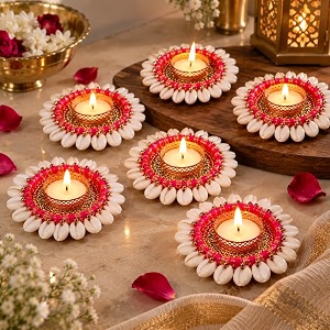 jaipur ace 6 lotus diya tea light candle holder for home dcor decorative diwali diya with pink white amp golden embellishments festive table decoration pooja room rangoli amp gifting