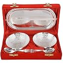 JAIPUR ACE Aluminium Bowl with Tray Set Includes -1 Tray, 2 Bowls (150 ml), 2 Spoons (Silver) (Pack of 10).