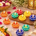JAIPUR ACE Decorative Diya Set of 10 | Colorful Lotus Shape Tea Light Candle Holders | Traditional Diwali Diyas for Pooja, Rangoli, Home Decor, Festive Decoration &amp; Gifting