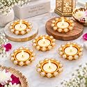 Jaipur Ace Golden Pearl Decorative Diya Set of 6 for Diwali, Pooja &amp; Home Décor, Elegant Tea Light Candle Holders for Festival Decoration, Rangoli, Wedding &amp; Housewarming for Living Room