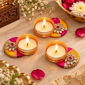 jaipur ace lotus diya tea light candle holder for home dcor decorative diwali diya with pink white amp golden embellishments festive table decoration pooja room rangoli amp gifting diwali combo 12