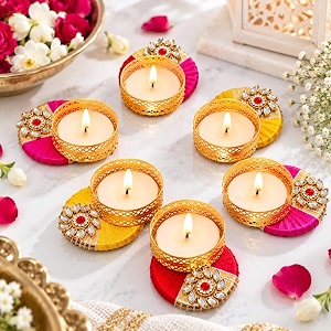jaipur ace lotus diya tea light candle holder for home dcor decorative diwali diya with pink white amp golden embellishments festive table decoration pooja room rangoli amp gifting diwali combo 11