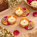 Jaipur Ace Lotus Diya Tea Light Candle Holder for Home Décor, Decorative Diwali Diya with Pink, White &amp; Golden Embellishments, Festive Table Decoration, Pooja Room, Rangoli &amp; Gifting Diwali (COMBO 12)